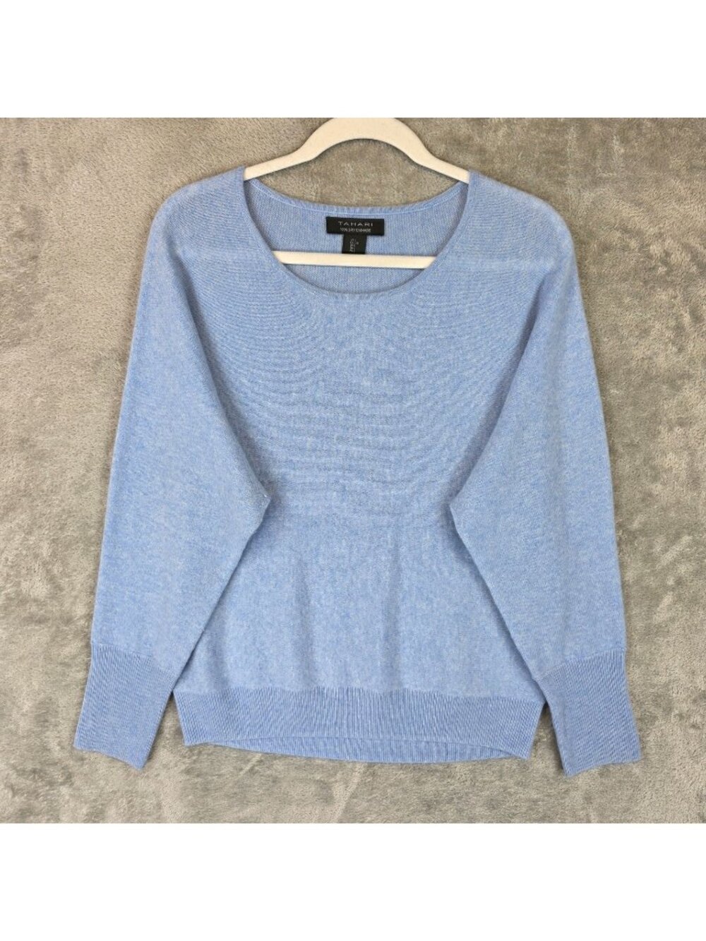 Tahari Sweater Womens L Blue 100% Cashmere Scoop Neck Dolman Knit Pullover